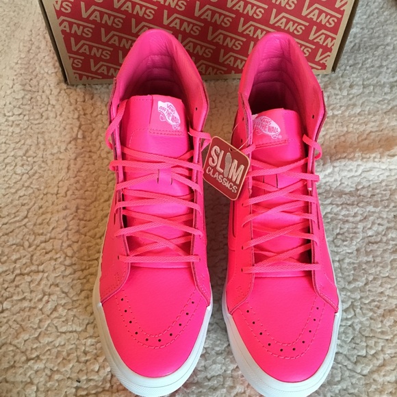 NWT Vans Sk8-Hi Slim Neon Pink Leather, W 9.5, M 8 - Picture 2 of 7